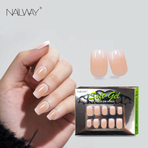 Nailway 30Pcs Soft Gel/PMMA Short Square Ombre Color Press On Nails