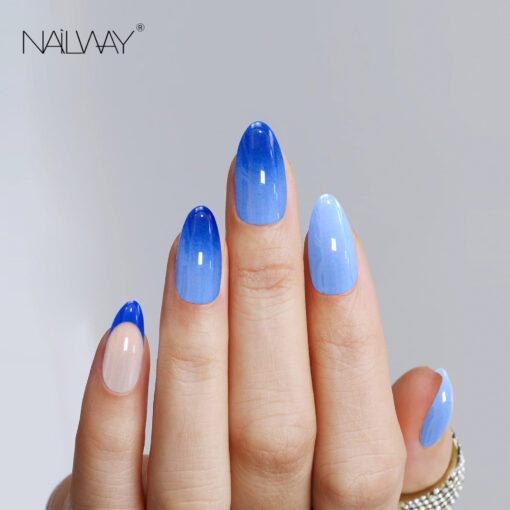 Nailway 30Pcs Deep Blue Color Custom Soft Gel Medium Almond Fake Nails