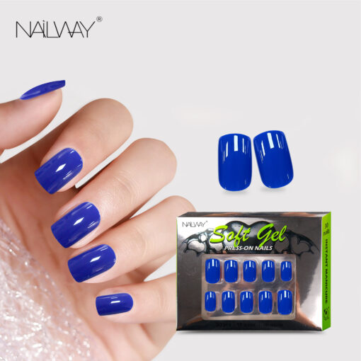 Nailway HIgh Quality 30Pcs Deep Blue Color Short Square Soft Gel Press On Nails
