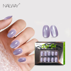 Nailway 30Pcs Short Almond Purple Color Cat Eye Soft Gel Press On Nails