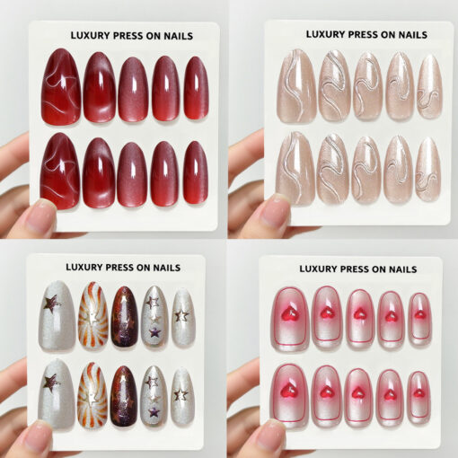 Nailway Hot Sale 10Pcs Soft Gel Fashion Design Glossy Cat Eye Fake Nails