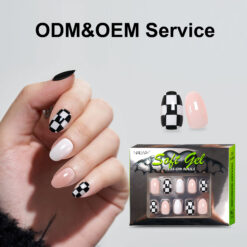 Nailway Oval Shape 30Pcs Block Check Design Acrylic Artificial Fingernails