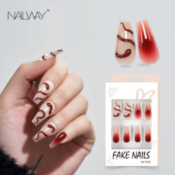 Nailway Waterproof 24Pcs 12 Sizes 3D Design Red Color Fake Nails Artificial Nails