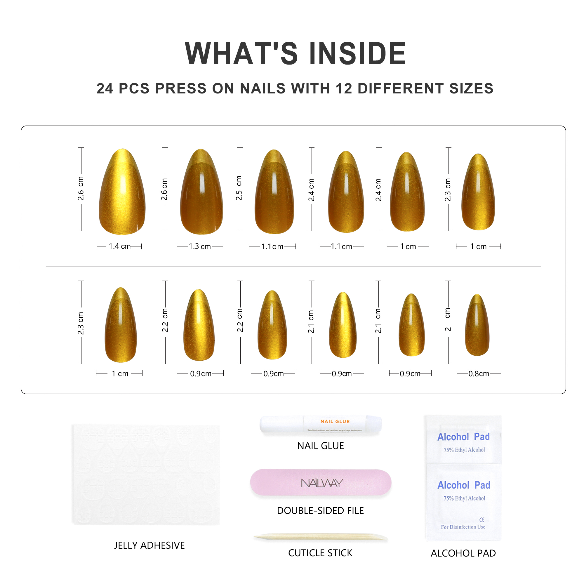Wholesale Long Stiletto Shape 24 Pcs Yellow Color Cat Eye Press On Nails - Image 4
