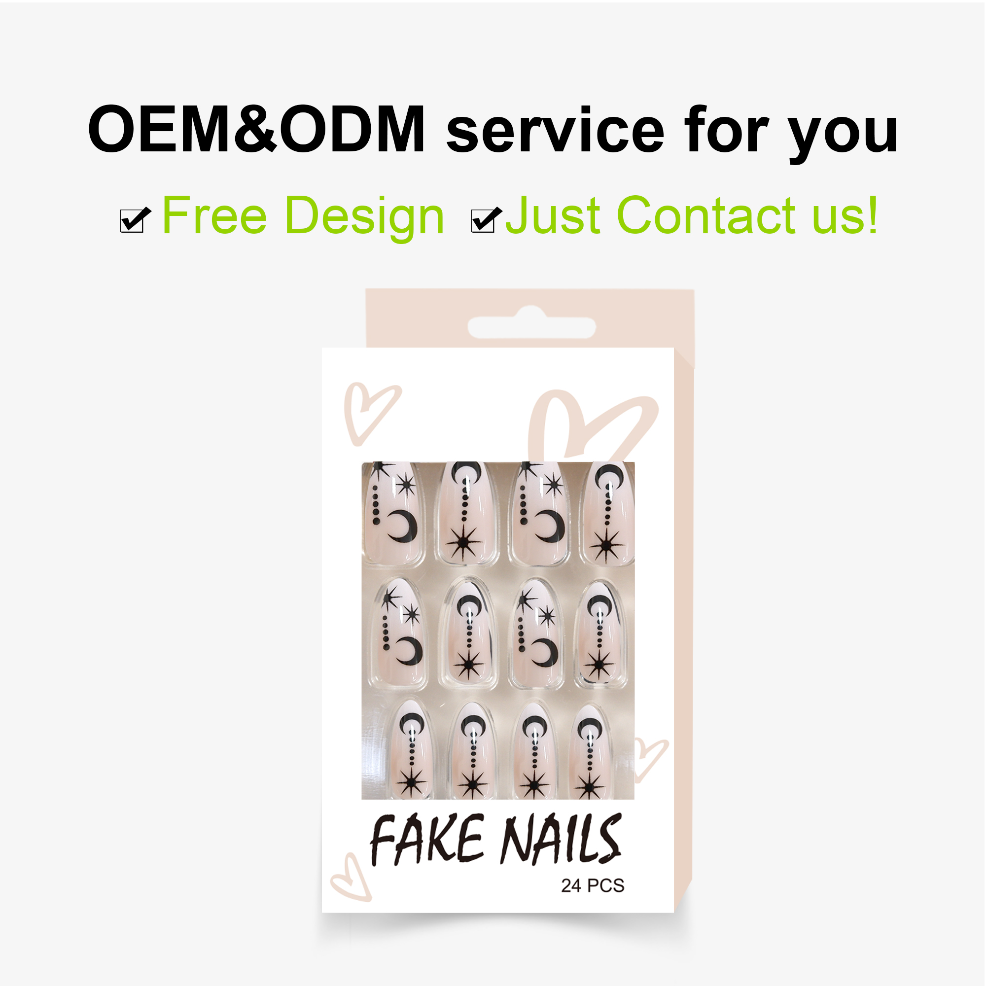 Perfect Shape Reusable Glossy Full Cover 24Pcs Moon Star Print Long Stiletto Fake Nails - Image 3