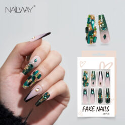 High Quality 24Pcs 12 Sizes ABS Material Ballerina Green Diamond Design French Fake Nails