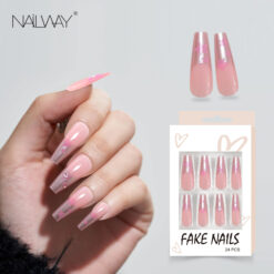 Nailway High Quality Star Print Pink Color French Press On Nails Long Coffin Artificial Fingernails