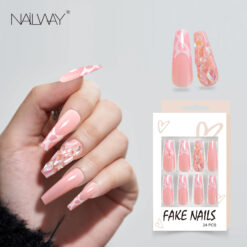Nailway Fashion Design Luxury Pink Color Diamond Design Long Coffin Fake Nails