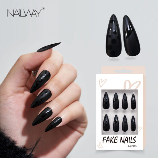 High Quality Easy To Wear Matte Black Color Long Stiletto Press On Nails Artificial Nails