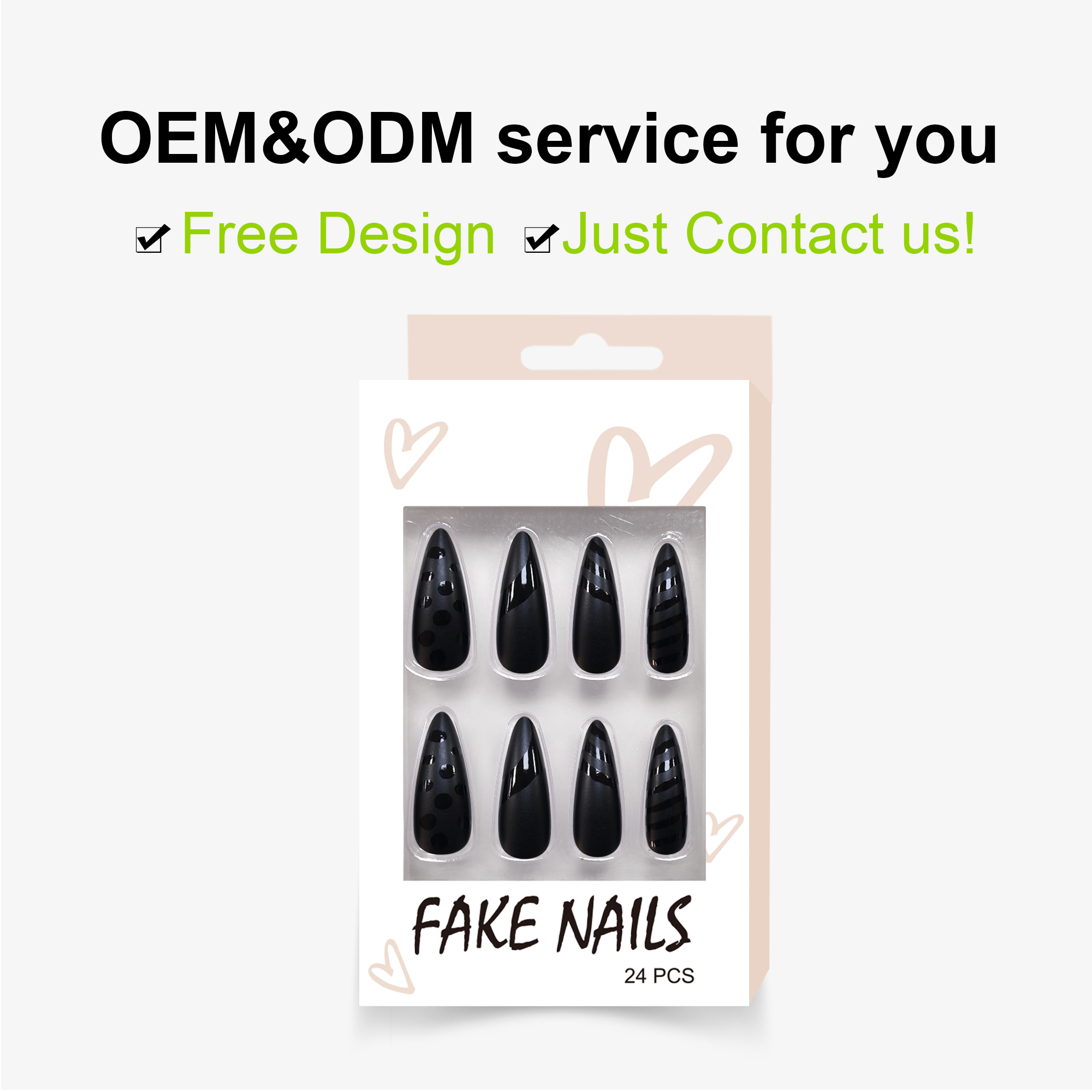High Quality Easy To Wear Matte Black Color Long Stiletto Press On Nails Artificial Nails - Image 3