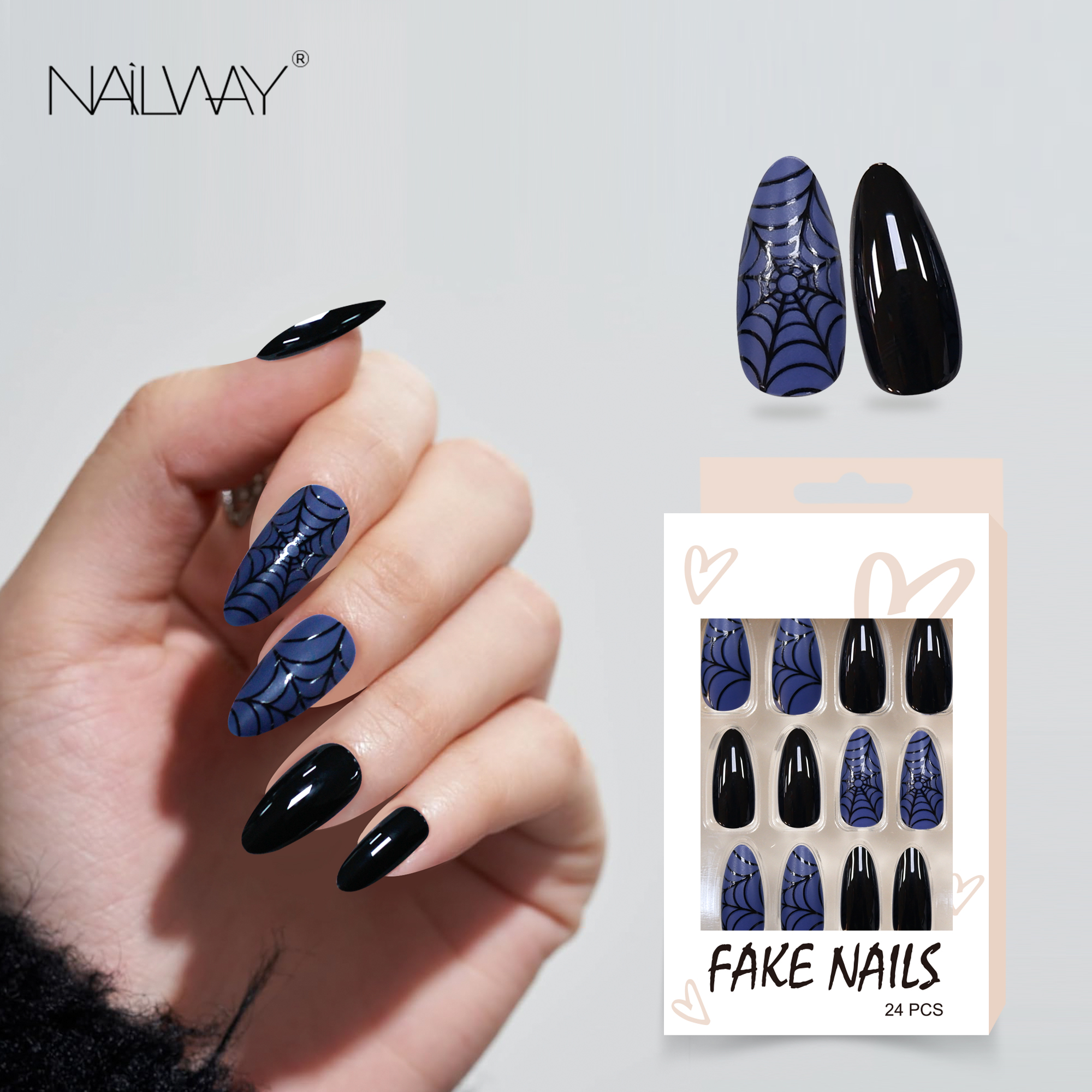 Custom 24Pcs 12Sizes Halloween Style Long Stiletto False Nails Wholesale Artificial Nails