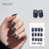 High Quality ABS Material Matte Blue Color Black Stripe Glue On Nails Halloween Design Fake Nails