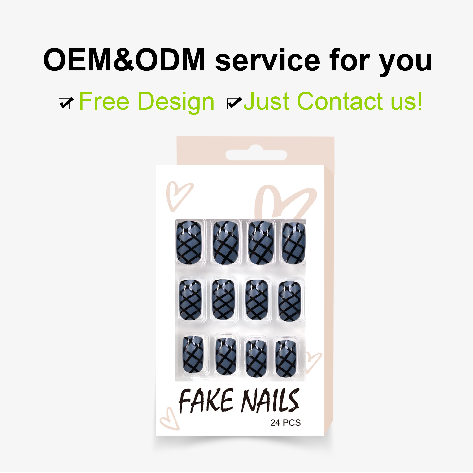 High Quality ABS Material Matte Blue Color Black Stripe Glue On Nails Halloween Design Fake Nails - Image 3