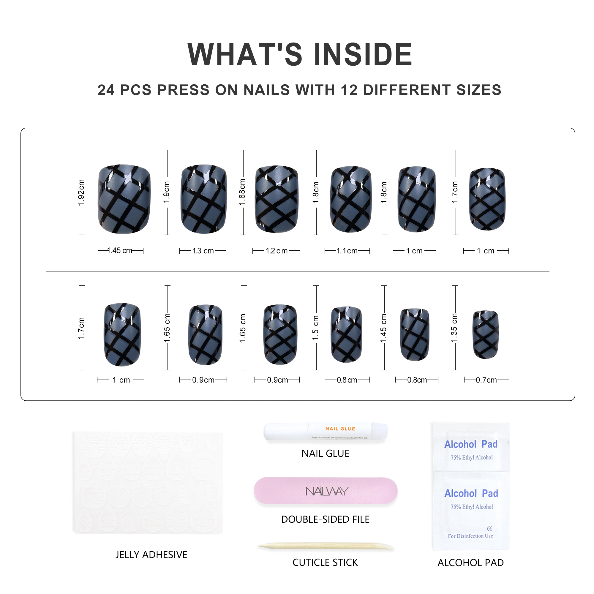 High Quality ABS Material Matte Blue Color Black Stripe Glue On Nails Halloween Design Fake Nails - Image 4