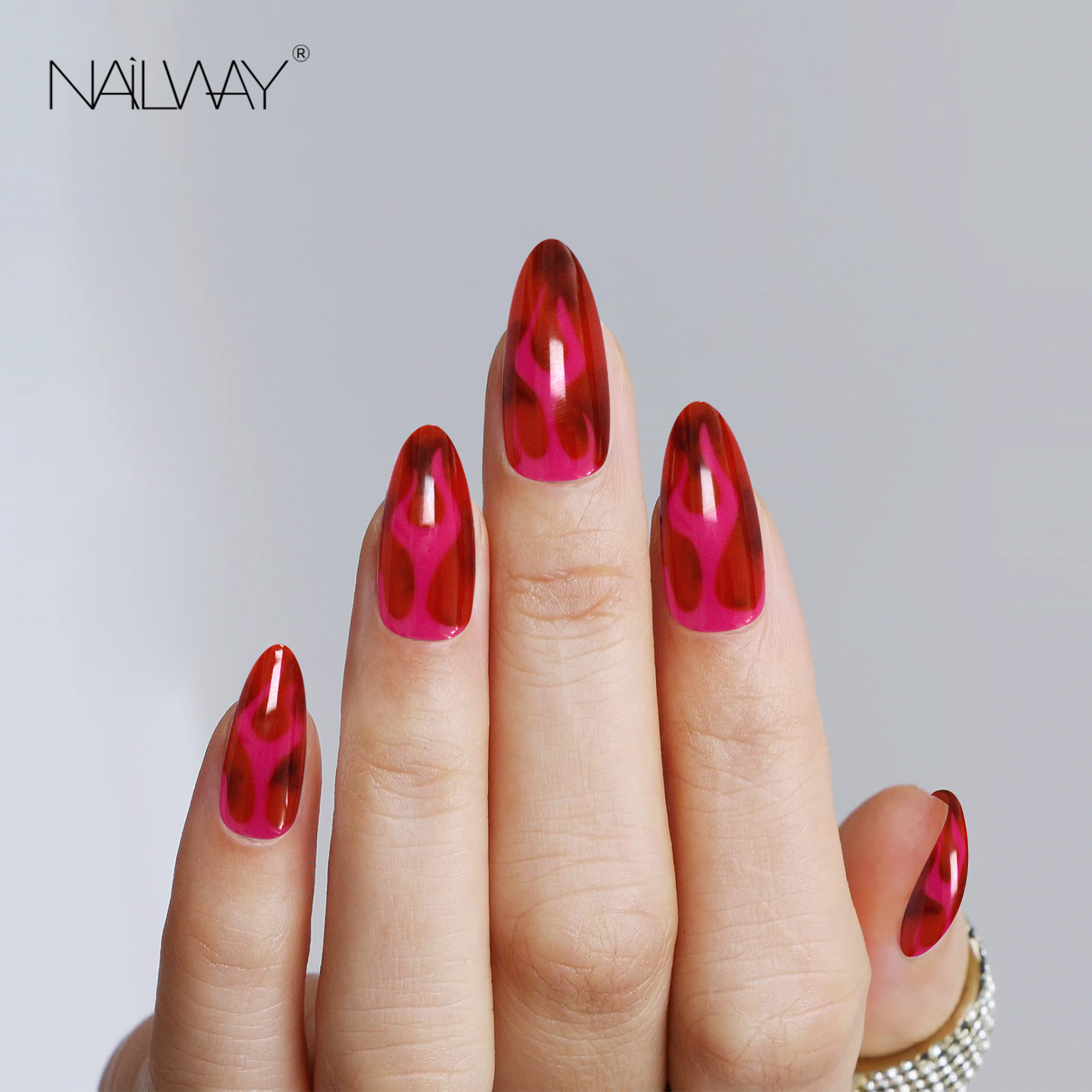 OEM&ODM Service Long Stiletto Glossy Red Color Press On Nails Fake Nails - Image 2