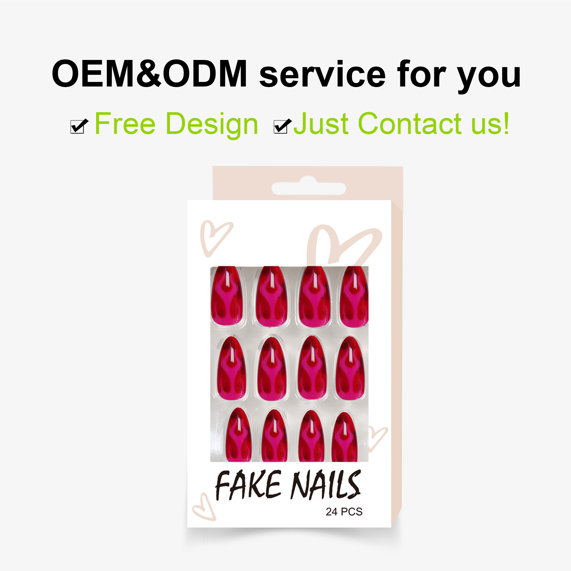 OEM&ODM Service Long Stiletto Glossy Red Color Press On Nails Fake Nails - Image 3