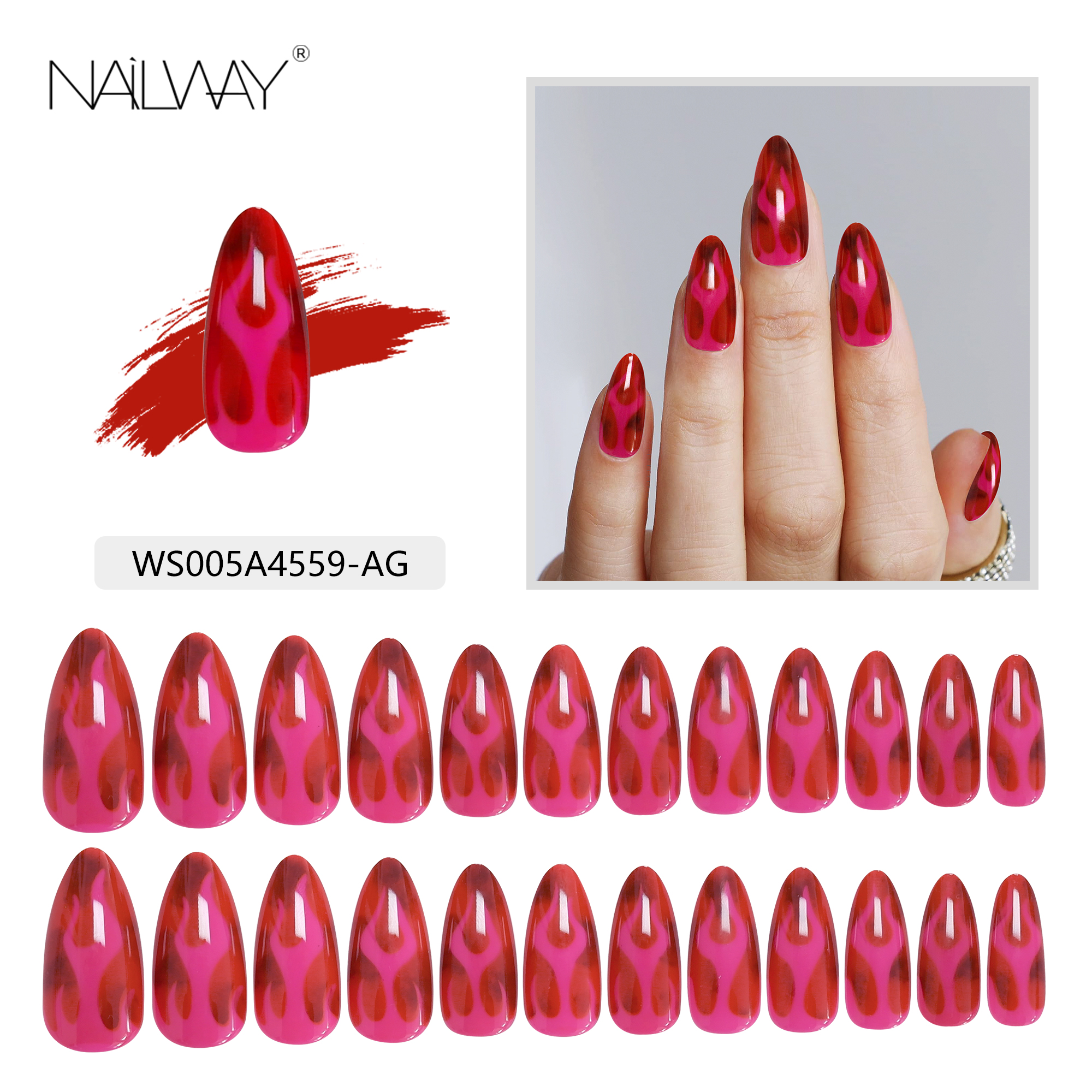 OEM&ODM Service Long Stiletto Glossy Red Color Press On Nails Fake Nails - Image 5