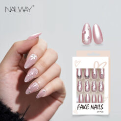 Beautiful Design 24Pcs 12 Sizes Almond Shape Shiny Cat Eye Press On Nails With Diamond