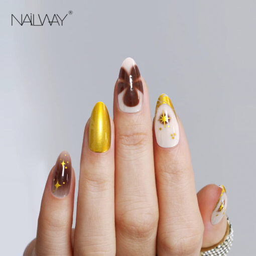 Hot-selling Styles For Autumn And Winter 24Pcs 12 Sizes Golden Tip Fake Nails