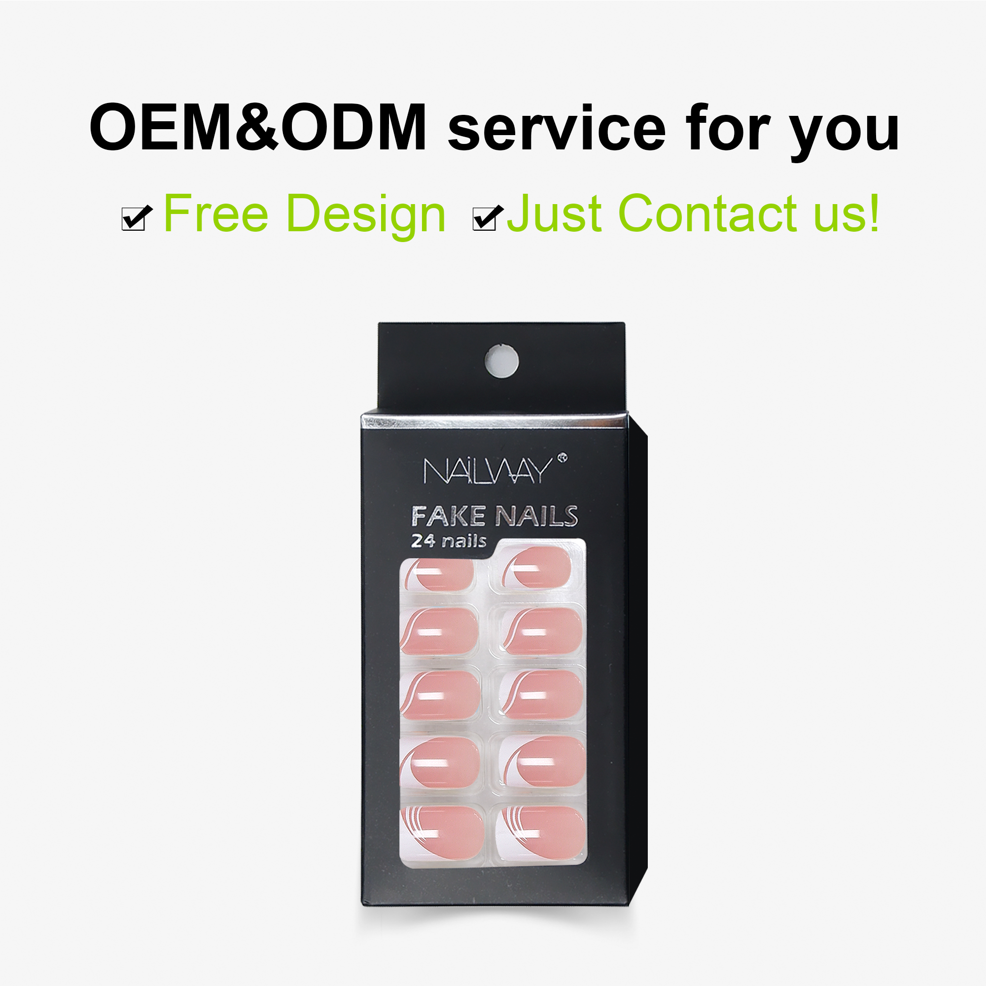 Hot Selling ABS Full Cover 24Pcs 12 Sizes Pink Color White Tip Short Square Press On Nails - Image 3