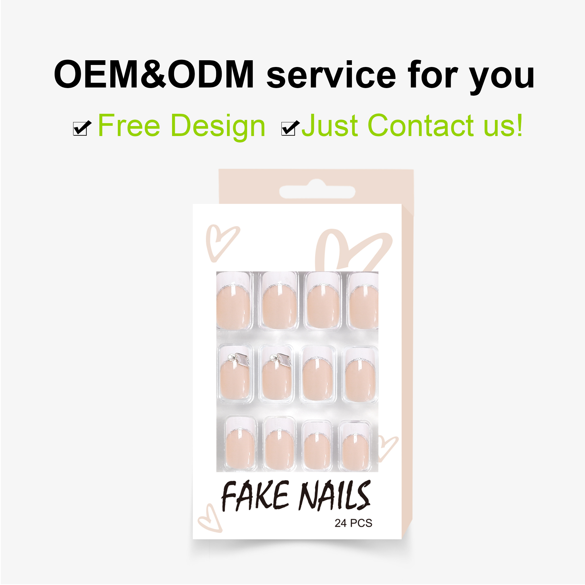 Medium Long Square French Fake Nails White Nail Tip False Nails With Rhinestones - Image 3