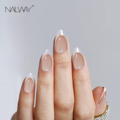 Nailway Reusable White Almond Medium 30Pcs 15 Sizes Reusable French Acrylic Stick On Nails