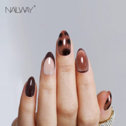 Hot Sale Autumn And Winter Collection Amber Color Leopard Print French Soft Gel Fake Nails