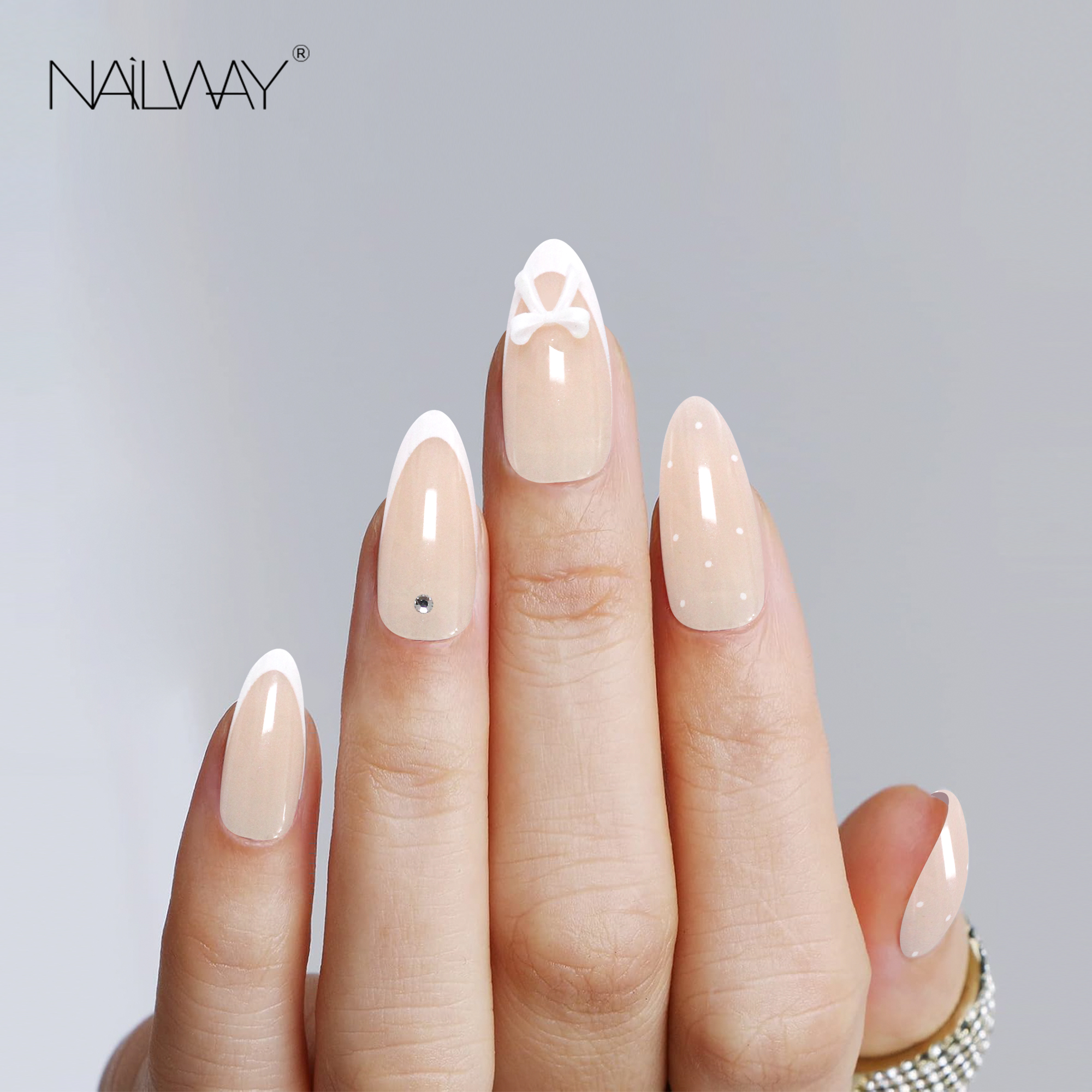 Nailway Instant Manicure 24Pcs 12Sizes Full Cover Glossy White Nail Tip French Press On Nails - Image 2