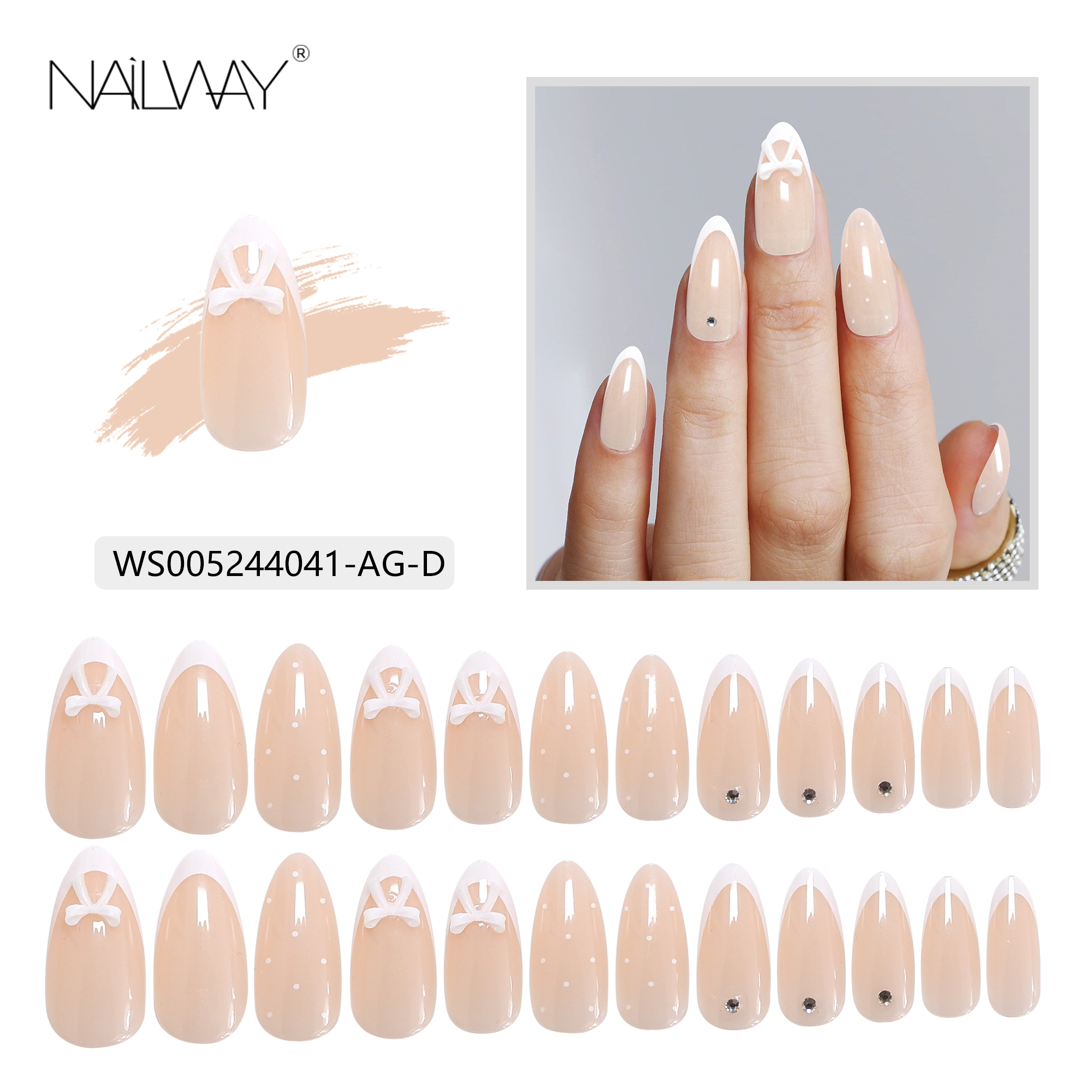 Nailway Instant Manicure 24Pcs 12Sizes Full Cover Glossy White Nail Tip French Press On Nails - Image 5