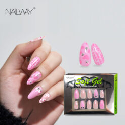 Nailway High End Barbi Pink Super Flexible Soft Gel/PMMA False Nails With Heart Design