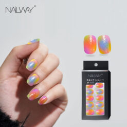 Nailway Reusable Summer Use 24Pcs ABS Colorful Short Square Fake Nails Artificial Nails