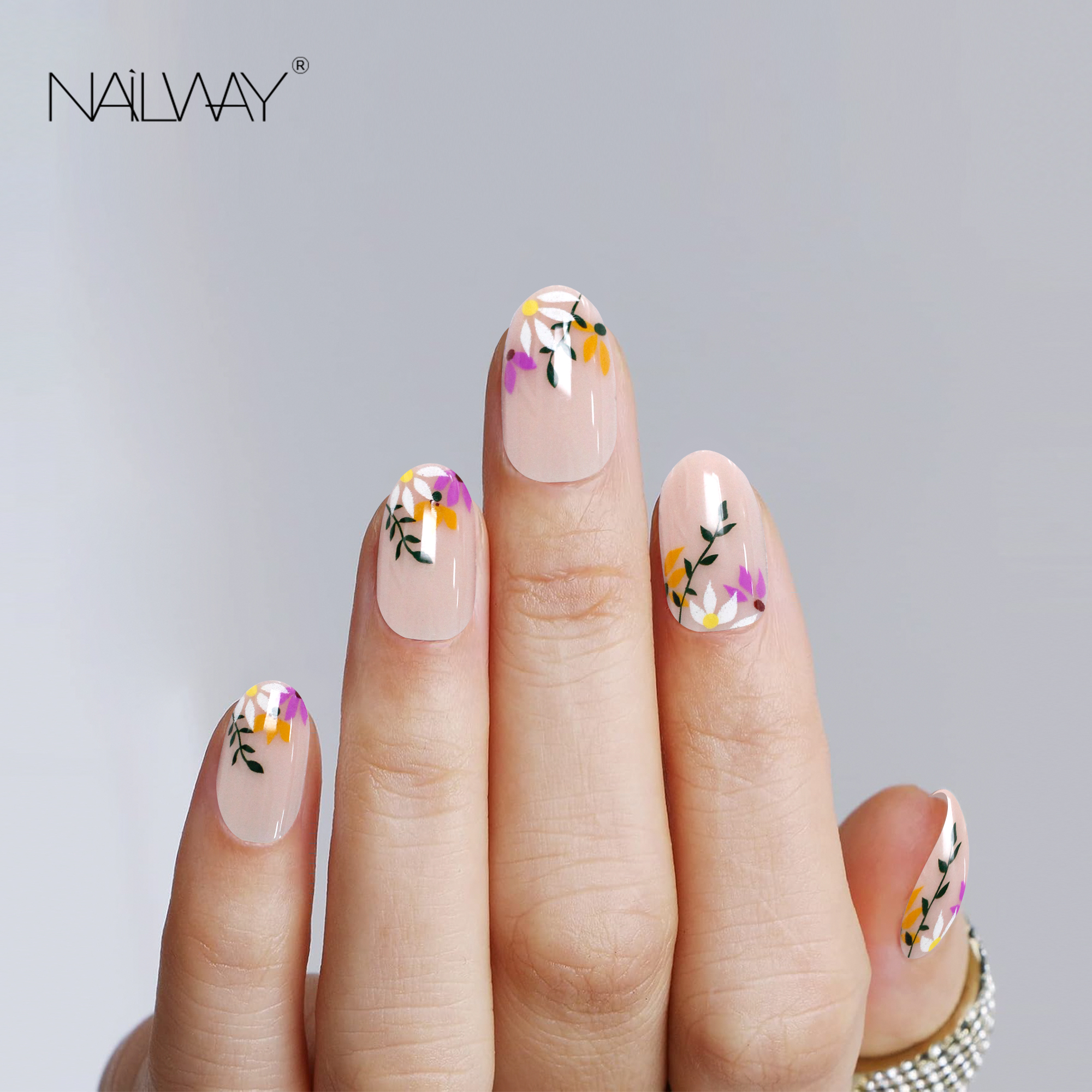 Chinese Style Embossed Floral False Nails Colorful Flower Print Short Almond Fake Nails Artificial Nails - Image 2