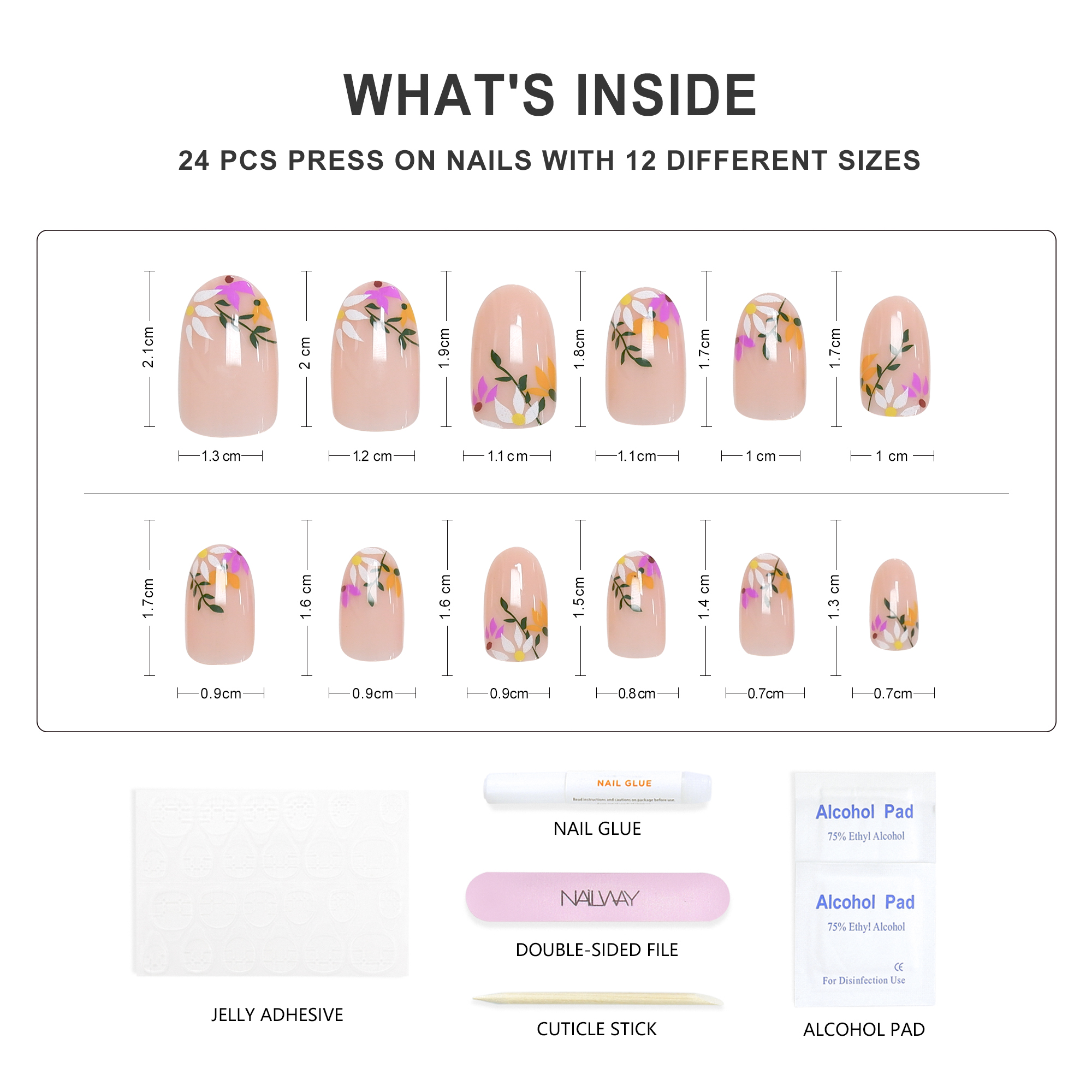 Chinese Style Embossed Floral False Nails Colorful Flower Print Short Almond Fake Nails Artificial Nails - Image 4