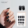 Halloween Short Square 24Pcs 12Sizes Matte Black Stick On Nails For Women Girls