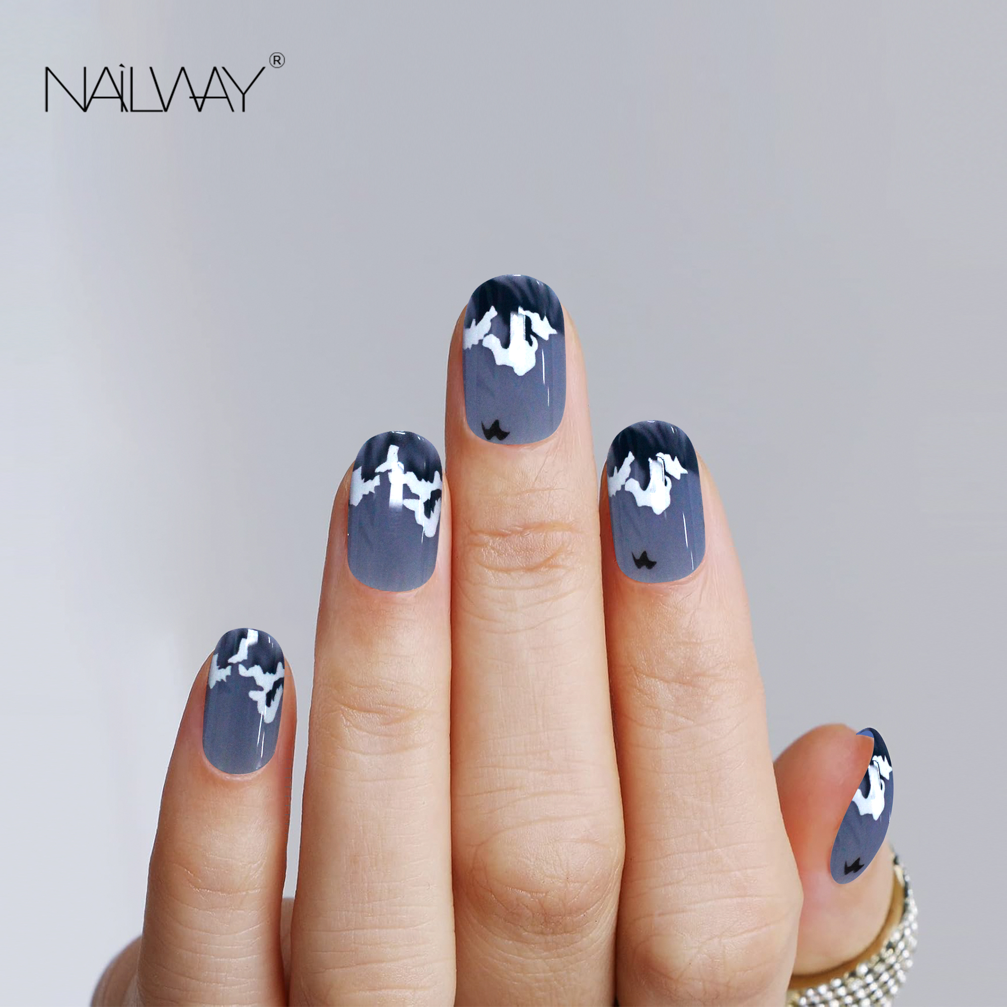 Nailway High Quality Deep Blue Color Halloween Style Short Square Artificial Fingernails - Image 2