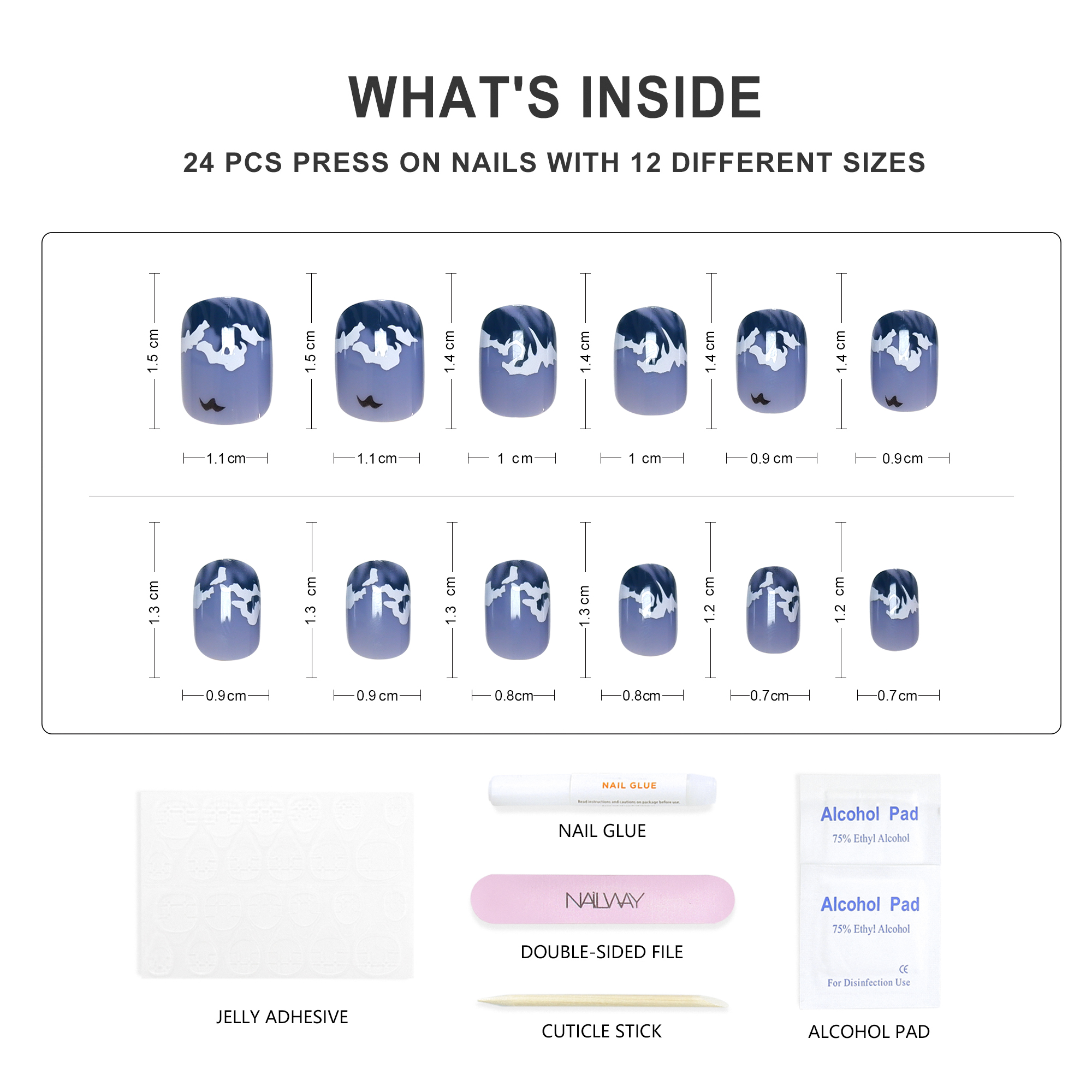 Nailway High Quality Deep Blue Color Halloween Style Short Square Artificial Fingernails - Image 4