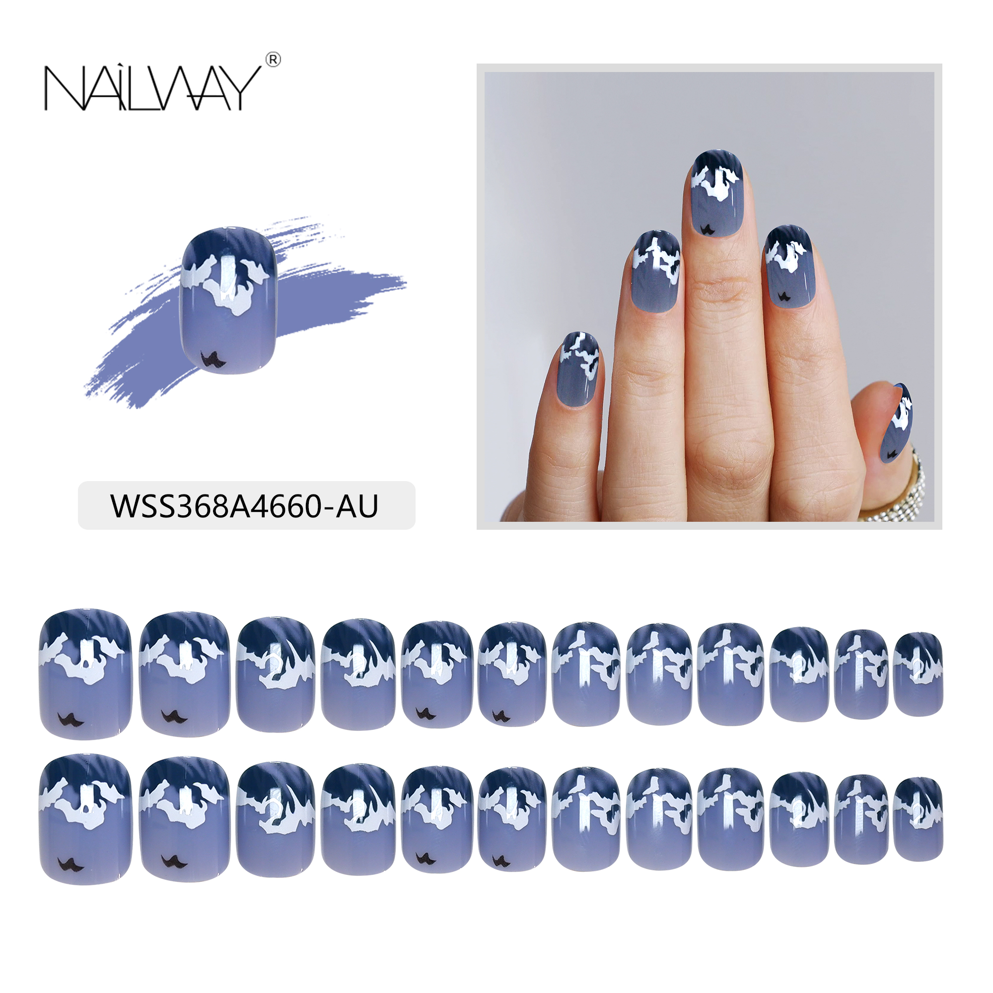 Nailway High Quality Deep Blue Color Halloween Style Short Square Artificial Fingernails - Image 5