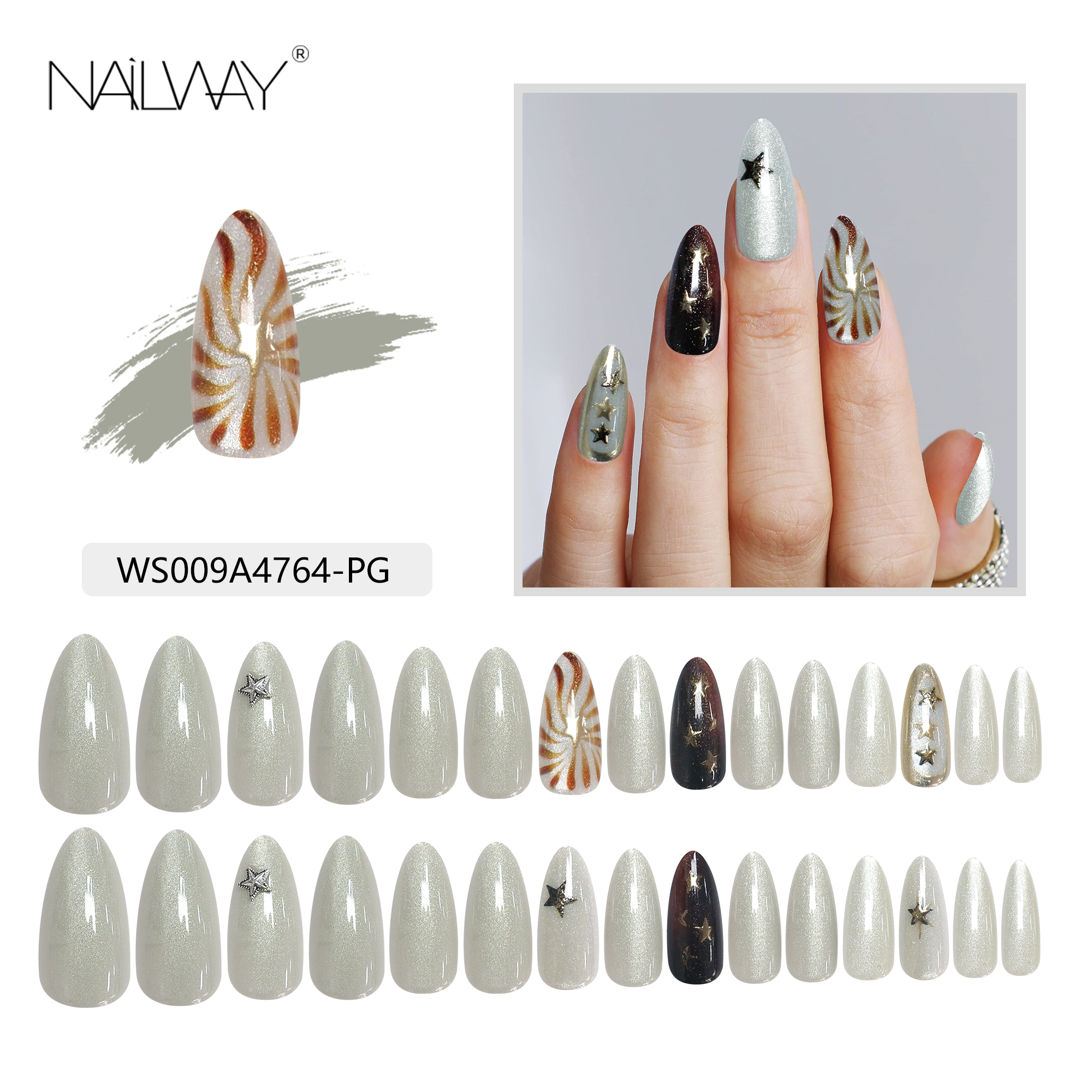 Long Lasting Time High Quality Glossy Shiny Star Design Long Stiletto Cat Eye Finger Nails - Image 3