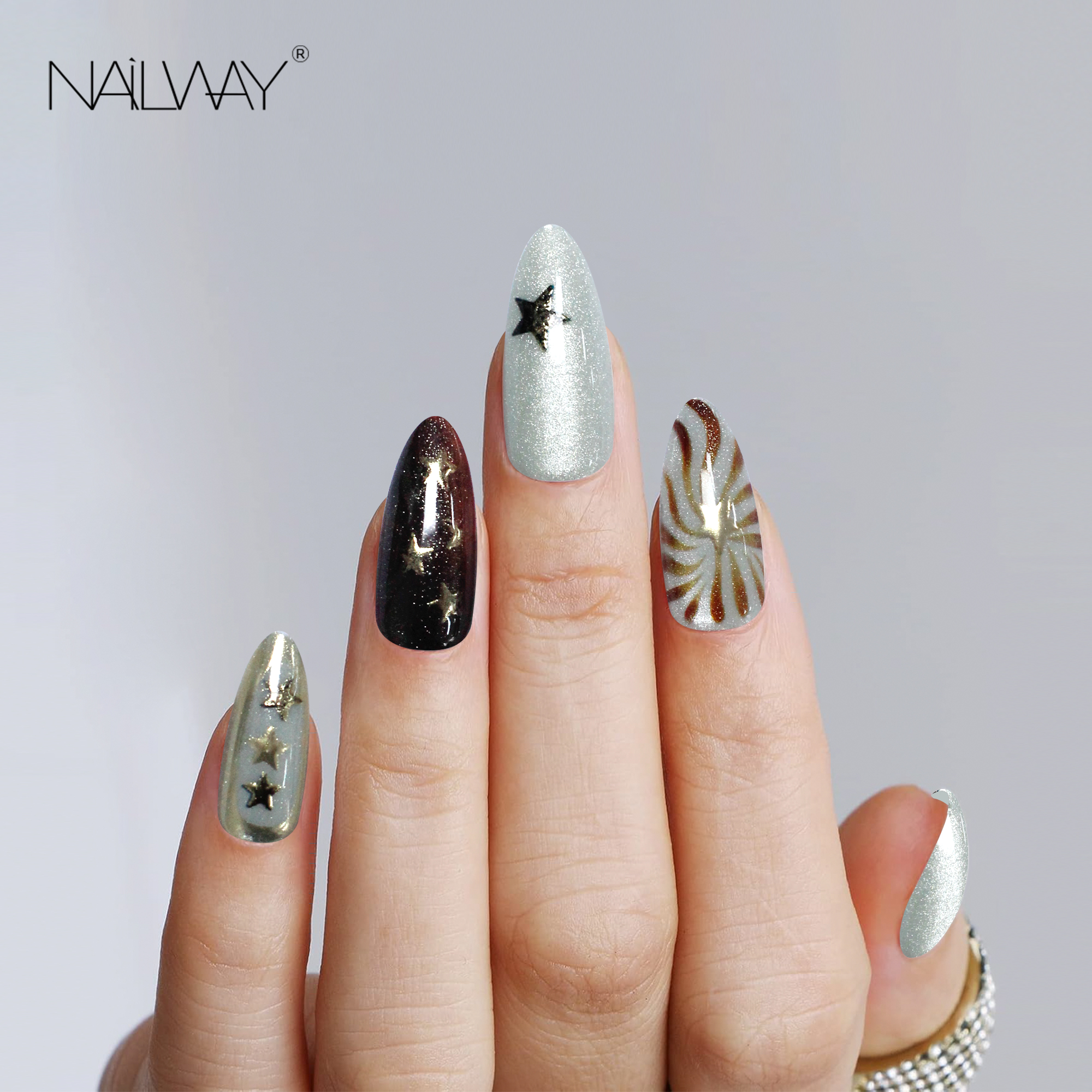 Long Lasting Time High Quality Glossy Shiny Star Design Long Stiletto Cat Eye Finger Nails - Image 4