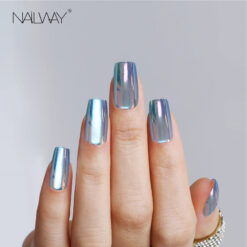 Beautiful Blue Color Medium Long Square Chrome Finger Nails Reusable Press On Nails