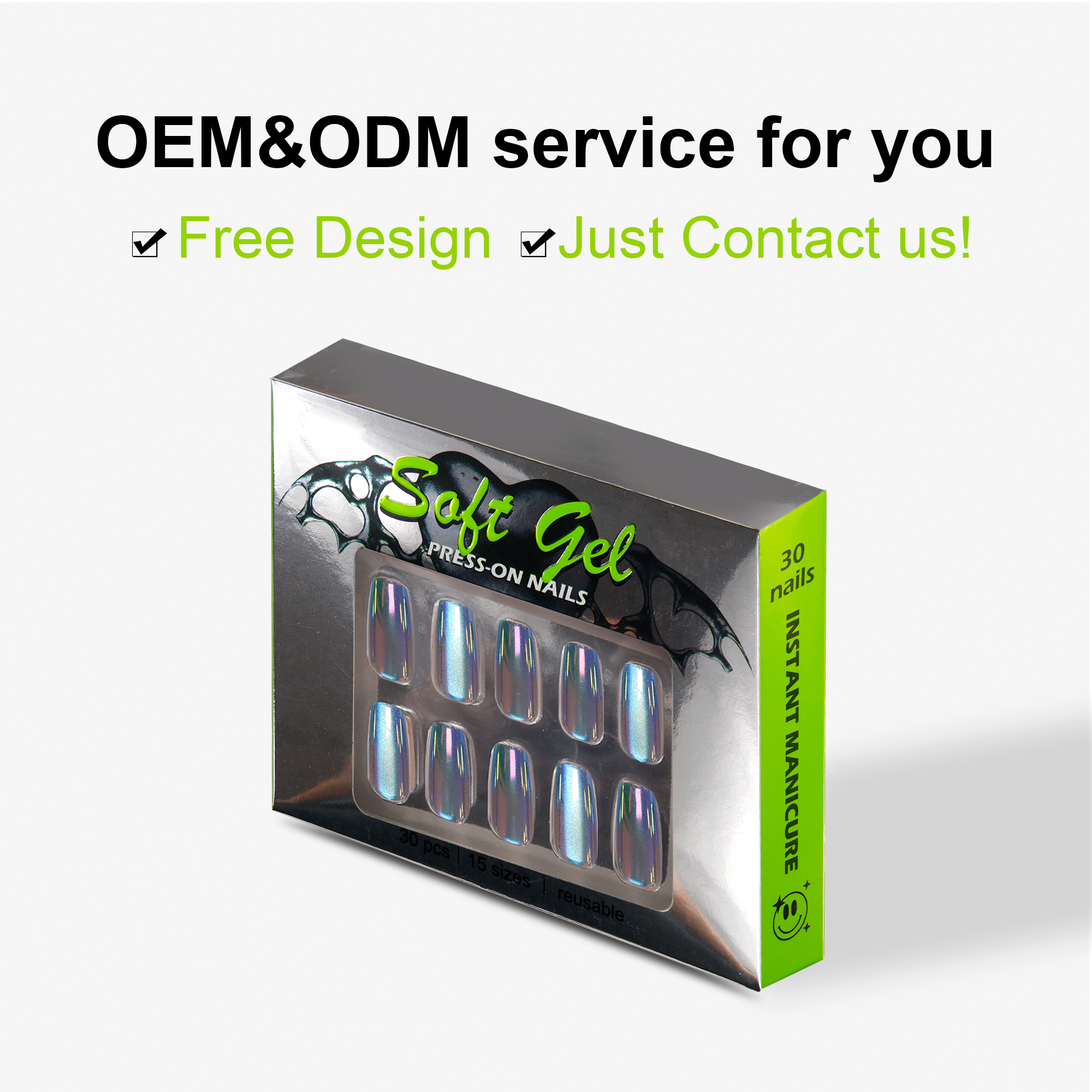 Beautiful Blue Color Medium Long Square Chrome Finger Nails Reusable Press On Nails - Image 2