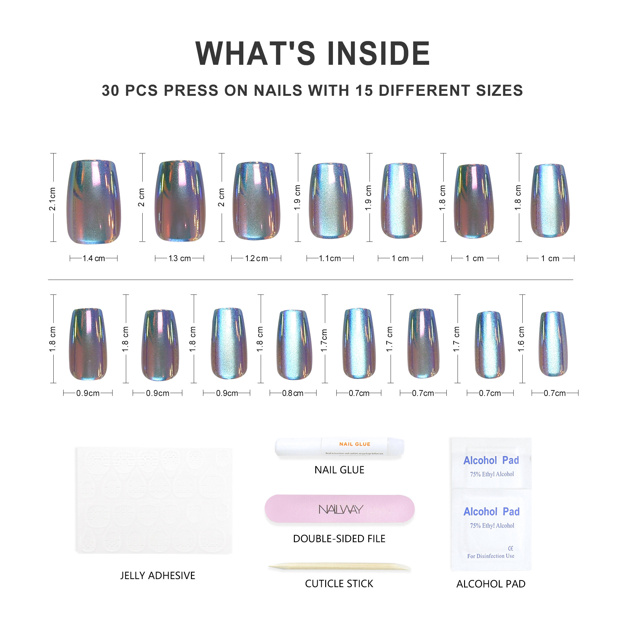 Beautiful Blue Color Medium Long Square Chrome Finger Nails Reusable Press On Nails - Image 3