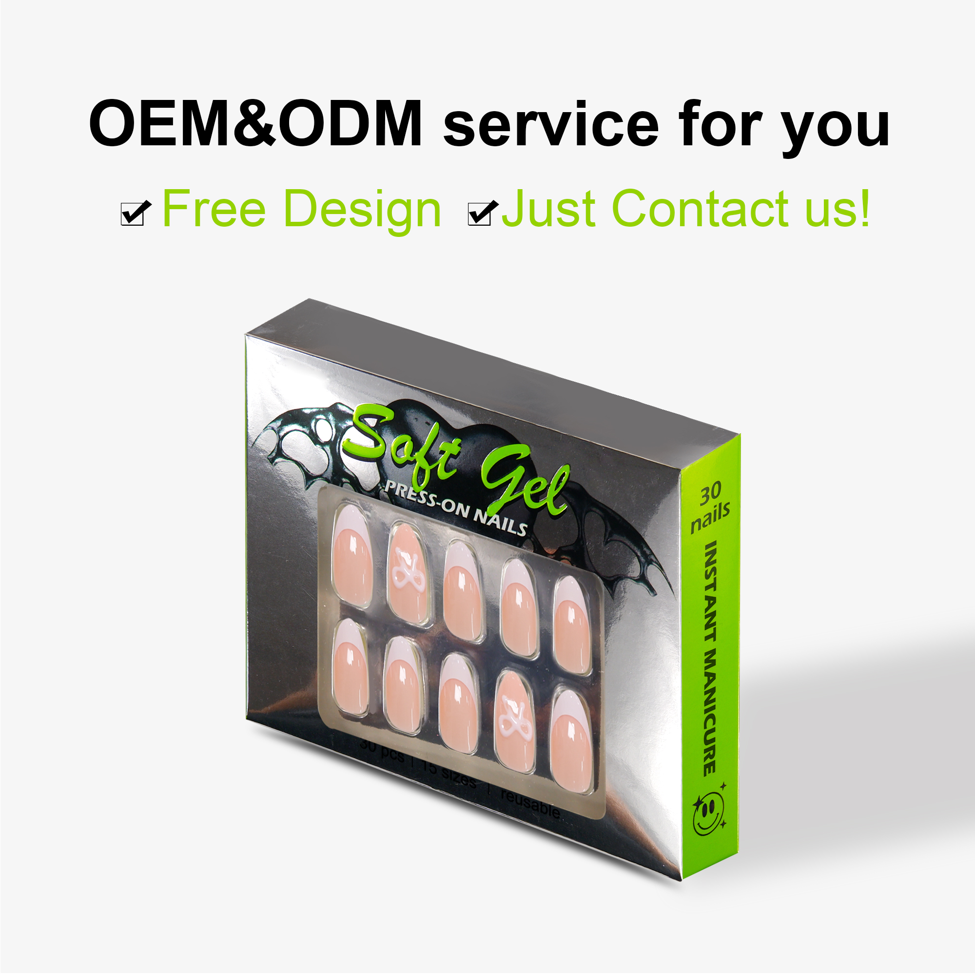 Long Lasting Time Instant Maincure 30Pcs 15Sizes Butterfly Print French Fake Nails Soft Gel Press On Nails - Image 3