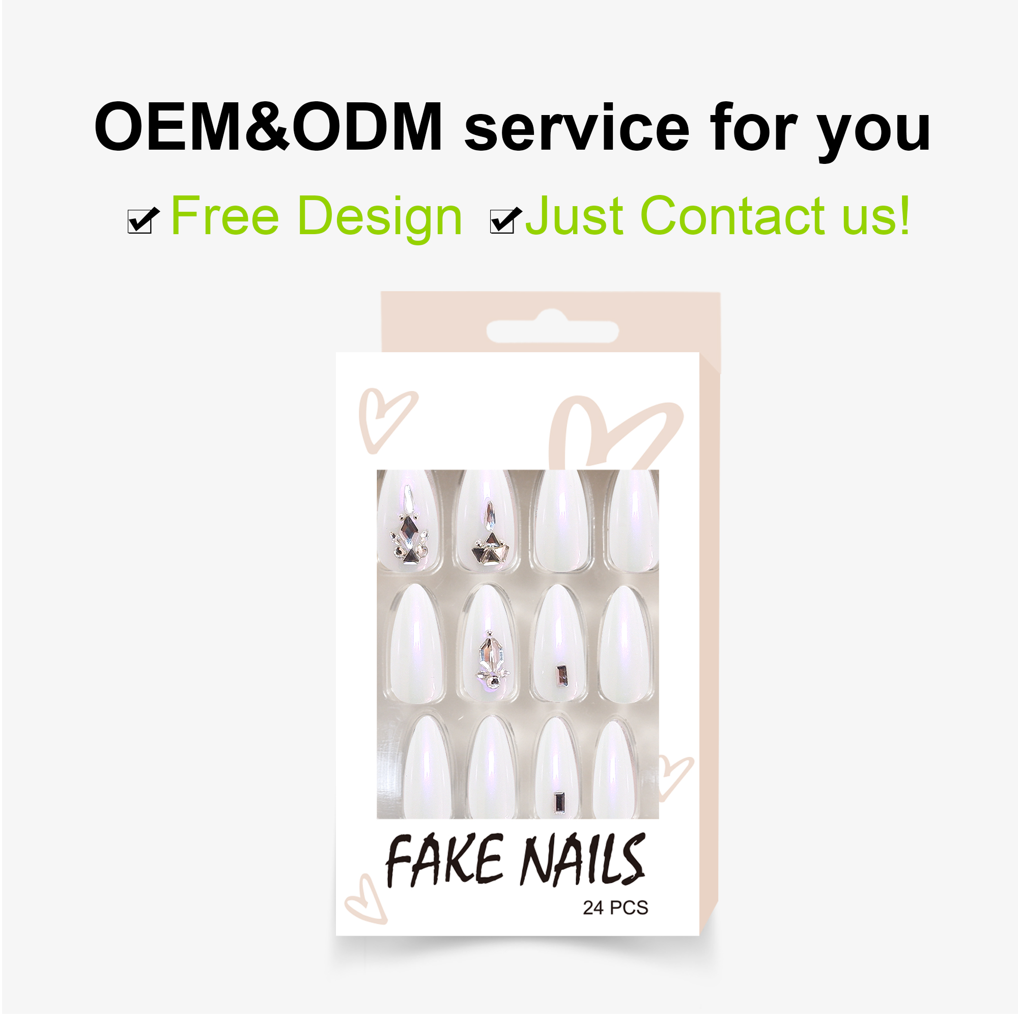 Nailway Luxury White Color GLossy Almond 30Pcs Press On Nails With Rhinestones - Image 3