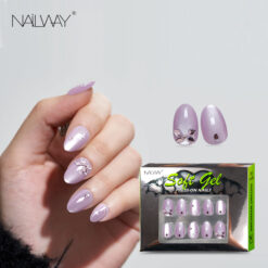 Nailway Short Oval Glossy Cat Eye Purple Color Star Print Soft Gel Diamond Artificial Nails