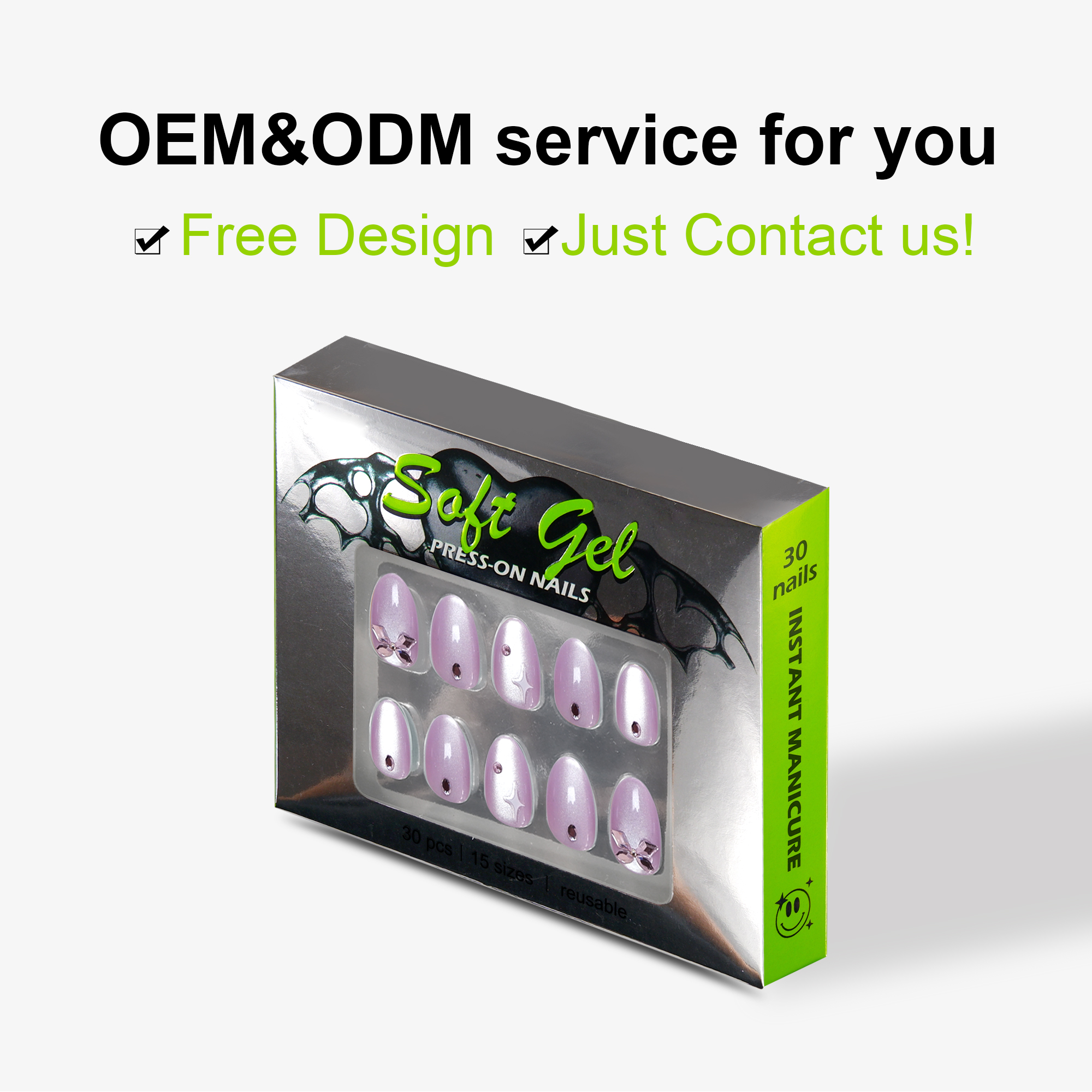 Nailway Short Oval Glossy Cat Eye Purple Color Star Print Soft Gel Diamond Artificial Nails - Image 3