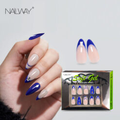 Nature And Blue Glossy Stick on Nails Reusable for Women and Girls Summer Holiday DIY Art Manicure