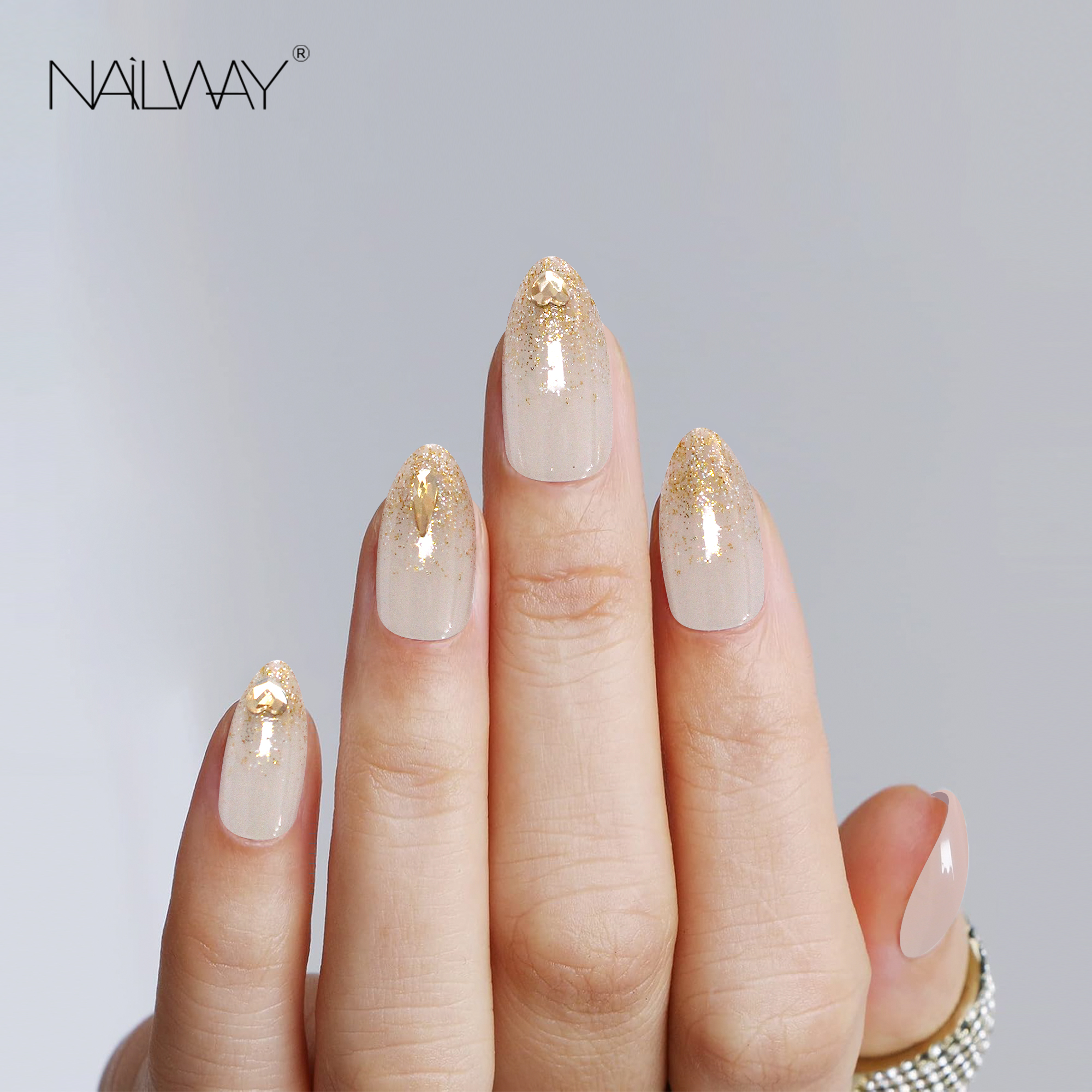 Nailway High Quality 30Pcs 15 Sizes Finger Nails Almond Press On Nails With Glitter - Image 2