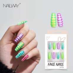 Nailway Wholesale 24Pcs ABS Colorful Sweater Style Long Coffin Ballerina Press On Nails