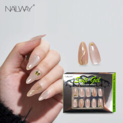 Nailway 30Pcs Handmade Reusable Cat Eye Gel Press On Nails With Foil Line Print